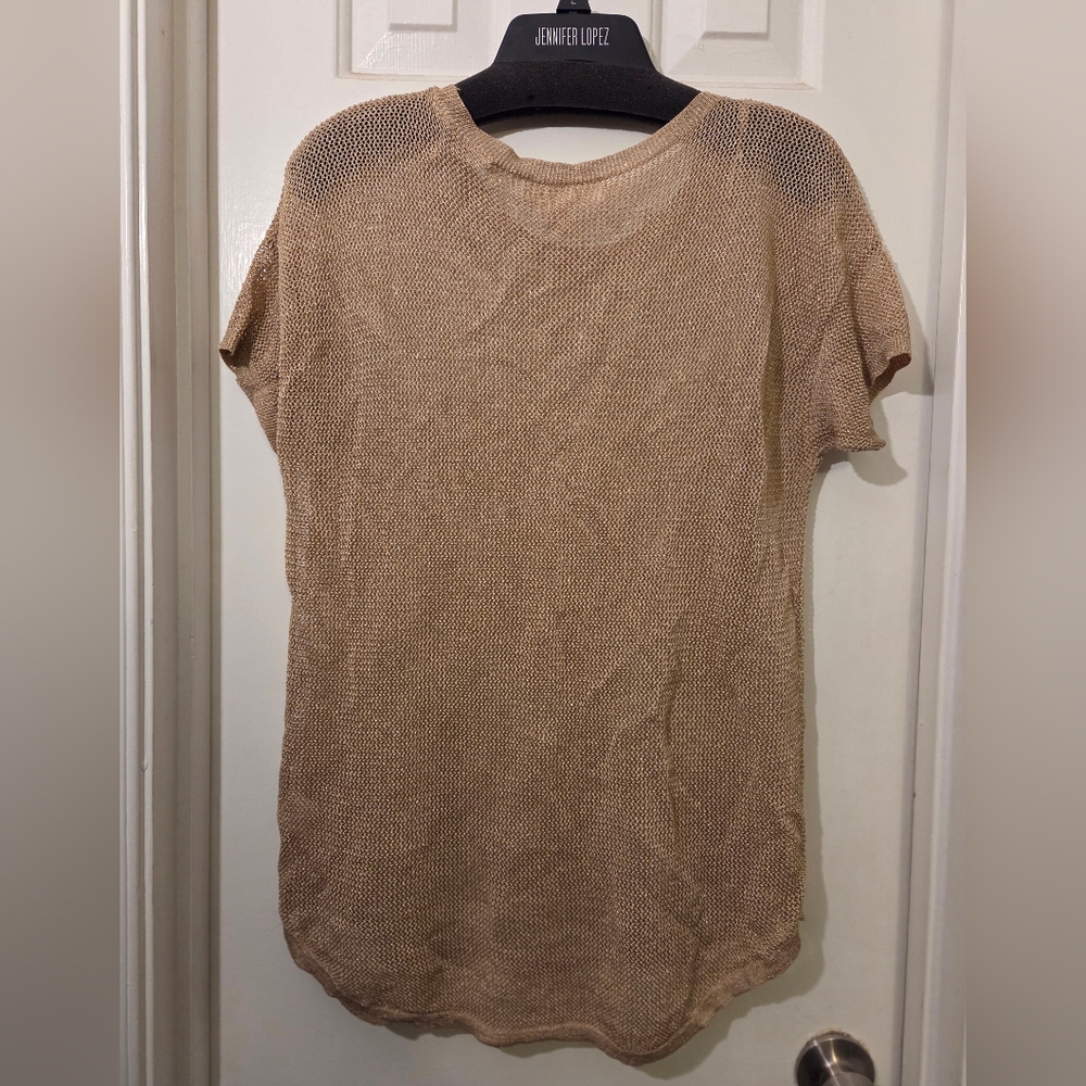 MICHAEL Michael Kors Gold Mesh Metallic Short Sleeve Top/Shirt.  Size L. - Picture 12 of 14